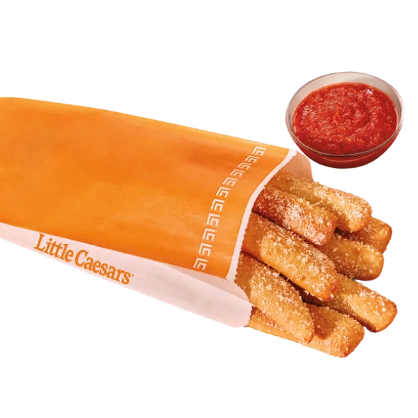 "Little Caesars Crazy Combo® featuring warm, buttery Crazy Bread sprinkled with garlic and Parmesan, served with a side of Crazy Sauce for dipping, offering a deliciously savory and satisfying snack or side."