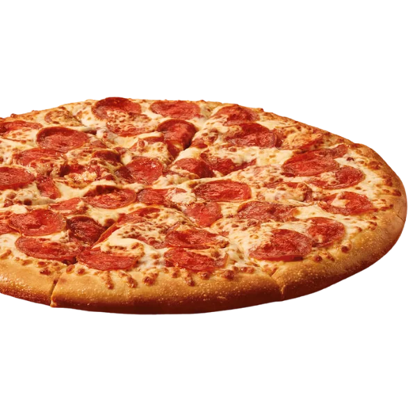 Little Caesars ExtraMostBestest® Pepperoni Pizza with a thick, golden crust topped with a generous layer of melted mozzarella cheese and loaded with extra pepperoni slices for a deliciously cheesy and savory pizza experience.