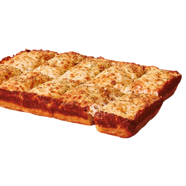 Little Caesars Italian Cheese Bread featuring thick, buttery bread topped with a generous layer of melted mozzarella and Italian seasonings, offering a rich, cheesy, and savory side or snack.